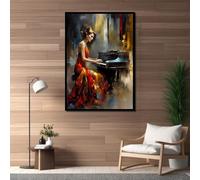 YUSUZHU Elegante arte di un pianista - Poster su tela con musicista in abito rosso - Donna impressionista al pianoforte - Decorazione murale con musica (80x110 cm/senza cornice)