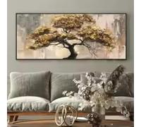 YUSUZHU Grandi dimensioni Albero della vita colorato dipinto su tela poster arte parete strutturata per la casa soggiorno decorazione quadri da parete 50x100cm con cornice