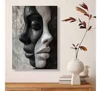 YUSUZHU Kit per dipingere su tela con ritratto di donna - Stampa artistica su tela in bianco e nero per camera da letto, bar, cucina, ristorante, decorazione murale (80x110 cm/senza cornice)