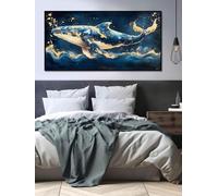 YUSUZHU Poster di arte moderna, balena blu, realismo, tela d'arte dorata, quadri classici su tela squalo, poster di pittura a olio di animali 50x100cm con cornice