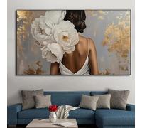 YUSUZHU Poster di fiori dipinto da donna in abito, stampa su tela con sfondo dorato di lusso, arte murale, decorazione da parete astratta per la casa 90x180cm senza cornice