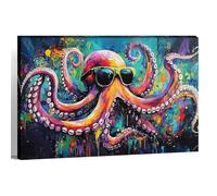 YUSUZHU Poster di polpo su tela, divertenti immagini di vita marina, stampe di graffiti sull'oceano, decorazione da parete per bagno e camera da letto 30x45 cm con cornice