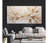 YUSUZHU Poster e stampe astratte di fiori bianchi dorati su tela, pittura murale moderna astratta per soggiorno, arredamento per la casa, 50x100 cm con cornice