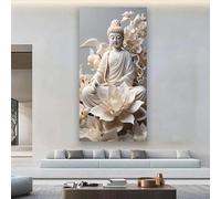 YUSUZHU Poster e stampe con ritratto di statua di Buddha bianco, dipinto murale moderno su tela, arte murale moderna per l'arredamento della casa del soggiorno 20x40 cm con cornice