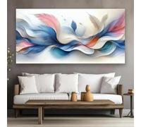 YUSUZHU Poster e stampe moderne astratte con linee blu e rosa, dipinti su tela, quadri da parete per soggiorno, decorazioni per la casa, 65x130 cm con cornice