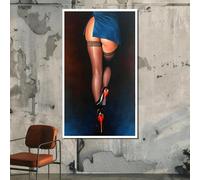 YUSUZHU Poster su tela con tacchi e calze sensuali con suola rossa - Stampa elegante - Decorazione per camera da letto - Quadri di lusso su tela (70x100 cm/senza cornice)