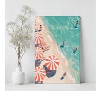 YUSUZHU Quadro da parete sulla spiaggia, scena estiva con ombrelloni rossi e nuotatori, poster e stampe su tela con vista aerea sull'oceano, grande dipinto (40x60 cm/senza cornice)