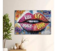 YUSUZHU Quadro su tela astratto con graffiti, stampe artistiche murali con graffiti di strada, poster con labbra sexy, dipinto sexy per camera da letto 80x140 cm con cornice