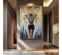 YUSUZHU Quadro su tela raffigurante una donna sexy, dipinto in oro e nero, figura femminile su tela, quadri sensuali, donna minimalista | Donna 80x140cm senza cornice