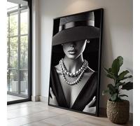 YUSUZHU Ritratto di donna in bianco e nero su tela: stampa minimalista, arredamento di lusso per la casa, elegante dipinto murale su tela (60x80 cm/senza cornice)