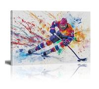 YUSUZHU Stampa artistica su tela con graffiti di strada sportivi, poster con tema sportivo colorato di hockey su ghiaccio, per soggiorno contemporaneo 50x70 cm con cornice