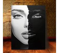 YUSUZHU Stampa artistica su tela con volti femminili in bianco e nero - Decorazione murale con finitura testurizzata e design a contrasto, poster su tela (50x70 cm/senza cornice)