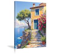 YUSUZHU Stampa artistica su tela di grandi dimensioni con architettura paesaggistica mediterranea, poster per bagno contemporaneo, camera da letto, murale 60x80 cm con cornice