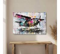 YUSUZHU Stampe artistiche su tela, poster di aeroplani graffiti colorati, stampe su tela, dipinti per ufficio, bagno, dormitorio, 21x30 cm con cornice
