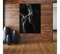 YUSUZHU Stampe di body art sensuale - Forma femminile in bianco e nero, arredamento minimalista di buon gusto per la camera da letto, arte moderna, quadri su tela sexy 80x140 cm senza cornice