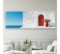 YUSUZHU Stampe di poster di edifici blu e bianchi con pareti rosse mediterranee, quadri su tela, dipinti murali per l'arredamento della casa del soggiorno 55x110 cm senza cornice