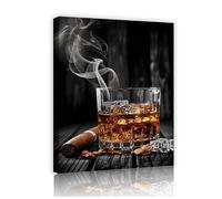 YUSUZHU Stampe su tela, bicchiere di vino ambrato che cuoce un sigaro, stampe su tela per camera da letto, sala da pranzo, casa, ufficio, decorazione murale (21x30 cm/cornice interna)