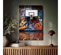YUSUZHU Stampe su tela, poster, graffiti, campo da basket, arte murale, poster d'arte ispiratrice del basket, stampa su tela, dipinto 80x110 cm con cornice