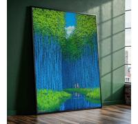 YUSUZHU Tela artistica da parete con foresta di bambù blu, paesaggio naturale tranquillo, sentiero d'acqua riflettente, decorazione per la casa, stampa con alberi verdi (80 x 120 cm/cornice interna)