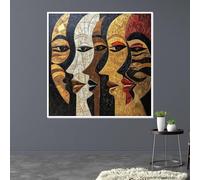 YUSUZHU Tela con volti astratti, dipinto murale etnico, stampa di volti multicolore, design moderno su tela, quadri su tela con ritratti (60x60 cm/senza cornice)