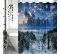 YUSUZHU Tenda da doccia con motivo spiaggia tropicale, alba e tramonto, decorazione per il bagno, tenda da doccia impermeabile con ganci, 185 x 185 cm/73 x 73 pollici (larghezza x altezza).