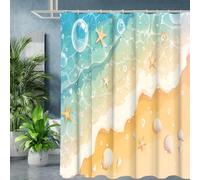 YUSUZHU Tenda da doccia lunga e larga con motivo a conchiglie e stelle marine, impermeabile, con 12 ganci, decorazione per la casa, 120 x 190 cm/47 x 75 pollici (larghezza x altezza).