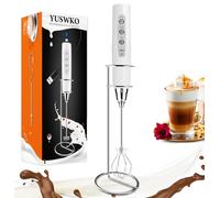 YUSWKO Montalatte ricaricabile per caffè con supporto, miscelatore portatile per bevande con 3 teste, 3 velocità, mescolatori elettrici per latte, cappuccino, cioccolata calda, uova, bianco