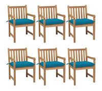 YUTAASU 6 sedie da giardino in legno massello teak con cuscini azzurri, design rustico per terrazza e cortile, set di mobili da giardino durevoli per ore di relax all'aperto