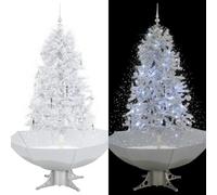 YUTAASU Albero di Natale Artificiale con Sistema Nevoso 170cm, Luci LED Bianche, Decorazioni Argento, Base Ombrello e Controllo Nevicata per Interni, 72 Rami