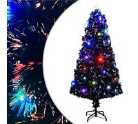 YUTAASU Albero di Natale Artificiale Illuminato 150 cm con Luci LED e Fibra Ottica, Decorato con Neve e Stella Puntale, Ideale per Interni ed Esterni Protetti,