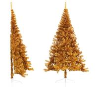 YUTAASU Albero di Natale Artificiale Mezzo Tondo Oro 240 cm, 1050 Rami Cespugliosi PET, Design Semicircolare per Parete, Base Acciaio Stabile 50 cm, Decorazione