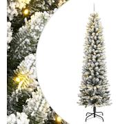 YUTAASU Albero di Natale Artificiale Sottile 150 cm con Luci LED e Neve Floccata, 199 Punte PVC e 118 Punte PE, Design Realistico e Cespuglioso, Supporto in Acciaio, 8