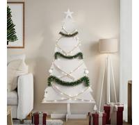 YUTAASU Albero di Natale in Legno Massello Naturale Bianco 150cm con Base Stabile 50x50cm per Decorazioni Fai da Te Rustiche - Ideale per Casa Ufficio e Centro