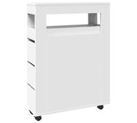 YUTAASU Armadietto da bagno stretto con ruote, bianco, in legno
