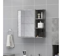 YUTAASU Armadio a Specchio da Parete Moderno Grigio Cemento con 5 Scomparti, Mobile Bagno in Legno Multistrato e Acrilico per Saponi e Shampoo, 62.5x20.5x64 cm, Montaggio a Parete