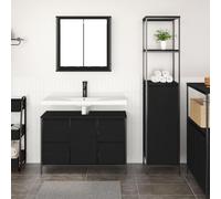 YUTAASU Armadio Bagno Moderno in Rovere Nero con 9 Compartimenti e 5 Ripiani, Mobile Salvaspazio a Parete con Piedini Regolabili e Finitura Opaca per Interni, Design Contemporaneo