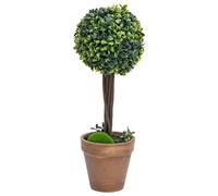 YUTAASU Bosso artificiale in polietilene, 2 pezzi, con vaso a forma di sfera, verde, 56 cm, con tronco di eucalipto, per interni ed esterni