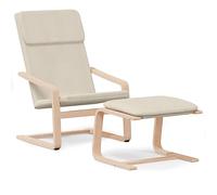 YUTAASU Comoda poltrona relax con sgabello in tessuto resistente color crema, spessa imbottitura per un comfort di seduta ottimale, telaio stabile in legno di betulla massiccio, flessibile come