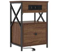 YUTAASU Comodino rustico effetto rovere marrone, 40 x 31 x 60 cm, in legno con due cassetti e stazione di ricarica integrata, ideale per camera da letto