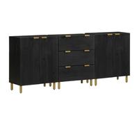 YUTAASU Credenza Moderna con Anta, 3 Pezzi Set Armadio da Cucina o Bagno in Legno Multistrato Nero con Piedini in Metallo e Maniglie in Ottone, Mobile Contenitore per Ingresso,