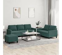 YUTAASU Divano a 2 e 3 Posti con Poggiapiedi in Velluto Verde Scuro, Set Componibile Moderno per Soggiorno, Struttura Stabile in Compensato e Metallo, Imbottitura in Gommapiuma