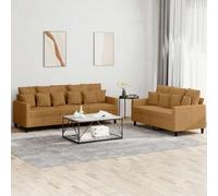 YUTAASU Divano a 2 e 3 Posti in Velluto Marrone, Set Componibile con Struttura in Compensato e Metallo, Imbottitura in Gommapiuma, 8 Cuscini Grandi e 10 Piccoli, per Soggiorno e Sala