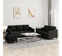 YUTAASU Divano a 2 e 3 Posti Moderno con Poggiapiedi, Tessuto Resistente Nero, Struttura in Compensato e Metallo per Salotto, Set Componibile con Seduta Imbottita e Design Compatto