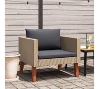 YUTAASU Divano da giardino singolo con cuscini imbottiti in rattan PE resistente e telaio in acciaio beige per zona salotto, comodo design a seduta bassa, modulare e facile da pulire