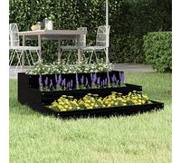YUTAASU Fioriera in Legno di Pino Massello Design a Scala 78x78x27 cm Nero per Piante e Fiori - Struttura Robusta per Giardino e Decorazione Esterna - Vassoio