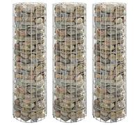 YUTAASU Fioriera Rialzata a Gabbione Circolare in Acciaio Zincato Argento, Set di 3 Pezzi per Giardino e Patio, Struttura Stabile con Rete 10x5 cm, Ideale