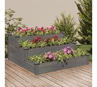 YUTAASU Fioriera Rialzata in Legno di Abete Massello Grigio 120x120x56 cm con Design a Scala e Fondo Aperto per Piante Ortaggi Fiori Giardino Aiuola Decorativa