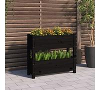 YUTAASU Fioriera Rialzata in Legno Massello di Pino con 2 Vasi, Colore Nero, 77x25x66 cm, per Orto Giardino Balcone e Patio, Struttura Stabile per Piante Aromatiche