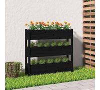 YUTAASU Fioriera Rialzata in Legno Massello di Pino con 3 Vasi, Colore Nero, 112x25x104.5 cm, per Piante Aromatiche, Fiori e Decorazione Giardino, Balcone, Patio