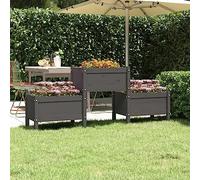 YUTAASU Fioriera Rialzata in Legno Massello di Pino Grigio con 3 Vasi, Telaio Stabile per Piante Aromatiche e Fiori, Design Pratico per Soggiorno Balcone Patio,